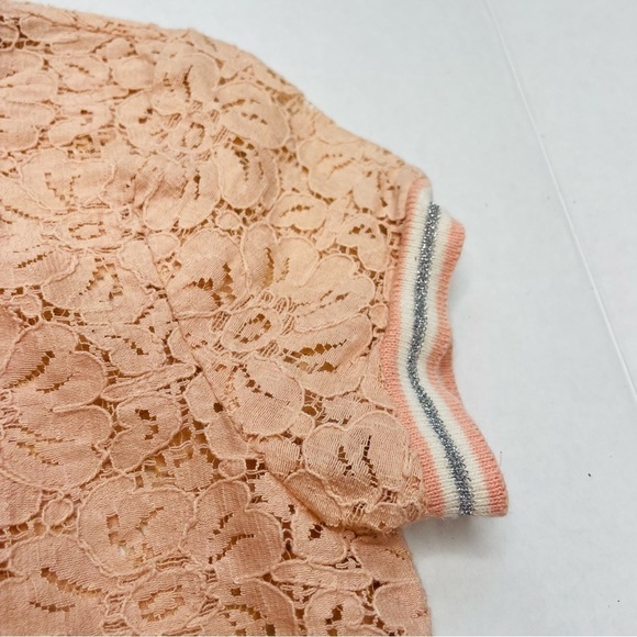 Harper Canyon Blush Pink and Silver Lace Short Sleeve Blouse - Picture 4 of 8